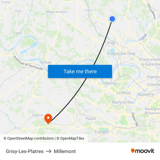 Grisy-Les-Platres to Millemont map