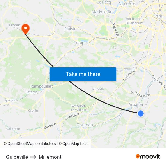 Guibeville to Millemont map
