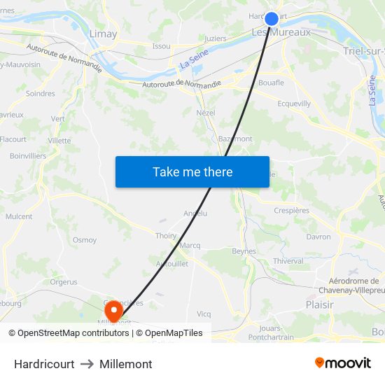 Hardricourt to Millemont map