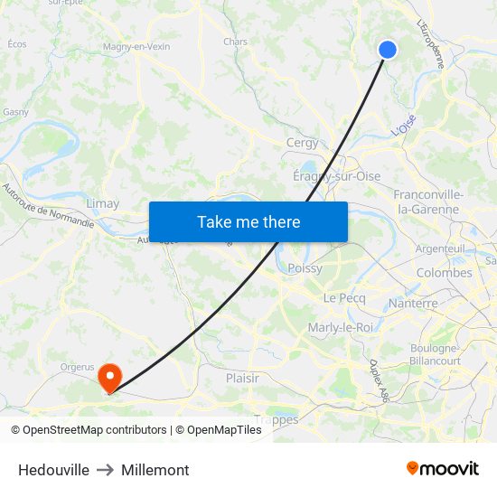 Hedouville to Millemont map