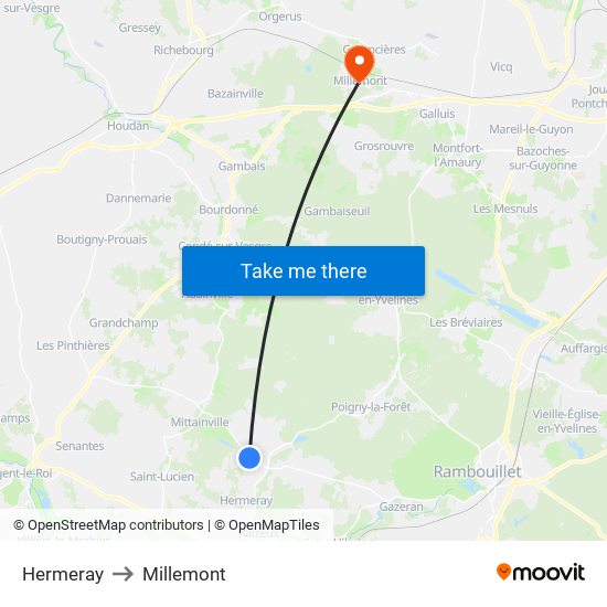Hermeray to Millemont map