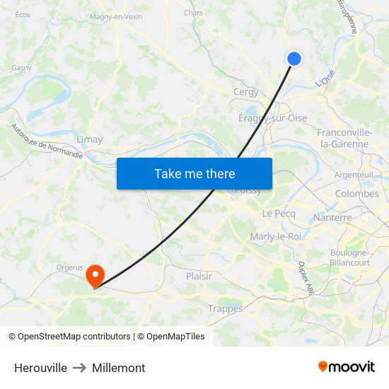Herouville to Millemont map