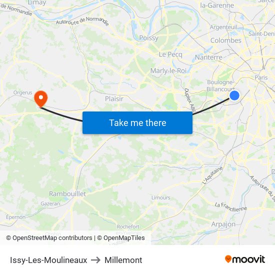 Issy-Les-Moulineaux to Millemont map