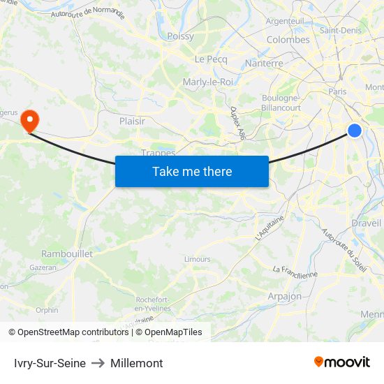 Ivry-Sur-Seine to Millemont map