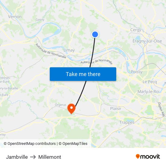 Jambville to Millemont map