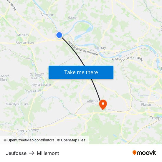 Jeufosse to Millemont map