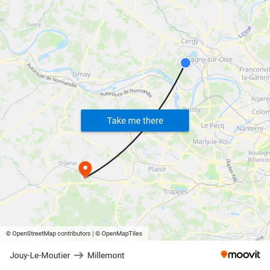 Jouy-Le-Moutier to Millemont map