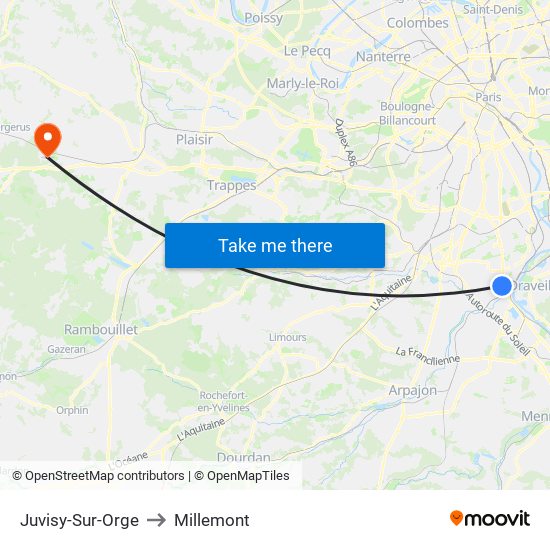 Juvisy-Sur-Orge to Millemont map