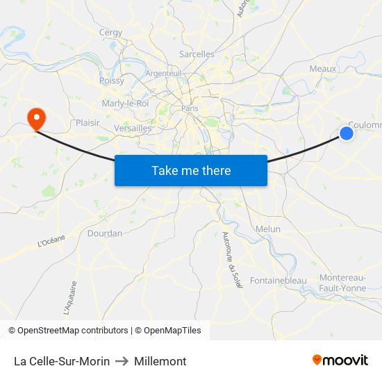 La Celle-Sur-Morin to Millemont map