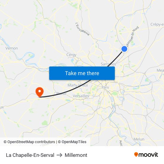 La Chapelle-En-Serval to Millemont map