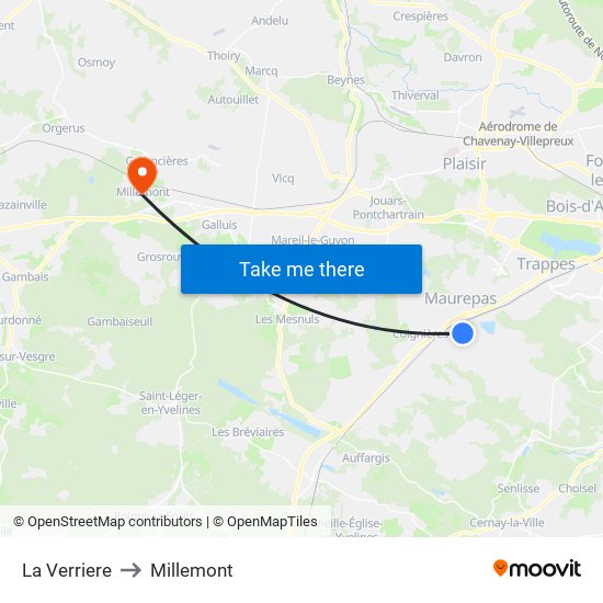 La Verriere to Millemont map