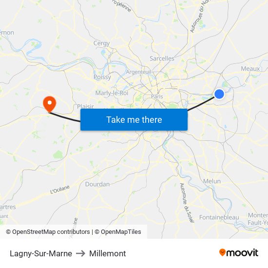 Lagny-Sur-Marne to Millemont map