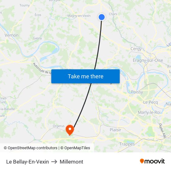 Le Bellay-En-Vexin to Millemont map