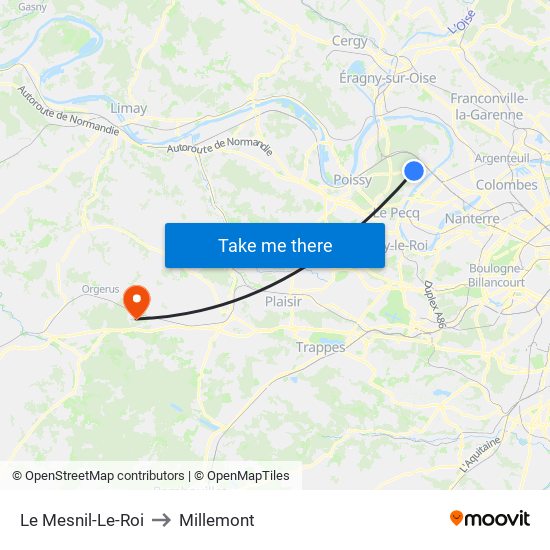 Le Mesnil-Le-Roi to Millemont map