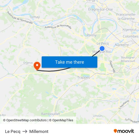 Le Pecq to Millemont map