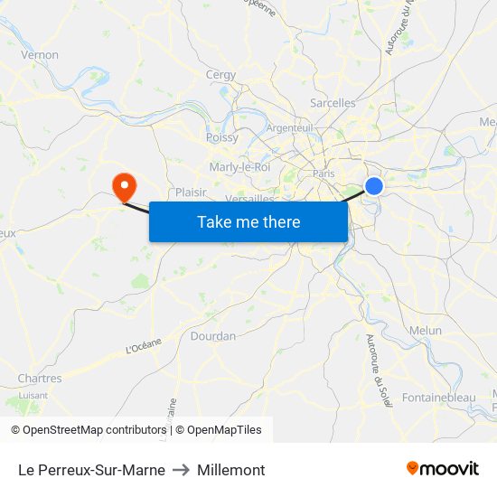 Le Perreux-Sur-Marne to Millemont map