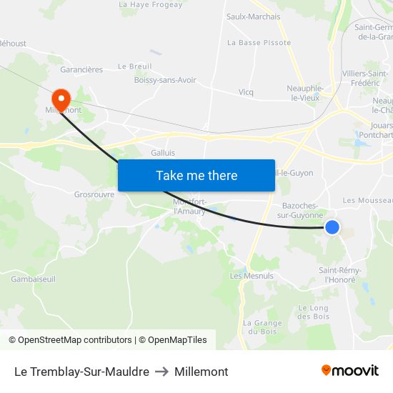 Le Tremblay-Sur-Mauldre to Millemont map