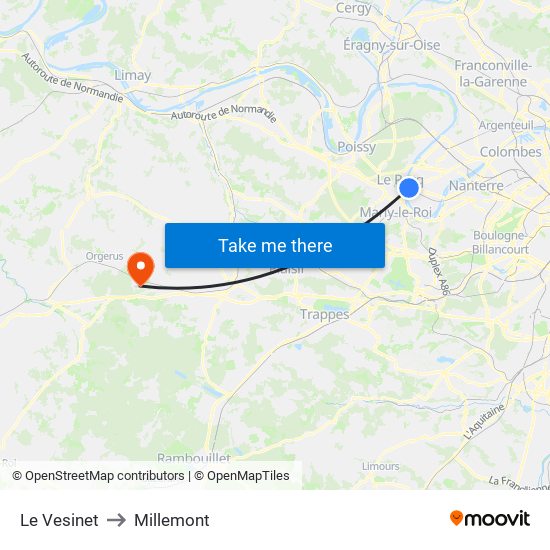 Le Vesinet to Millemont map