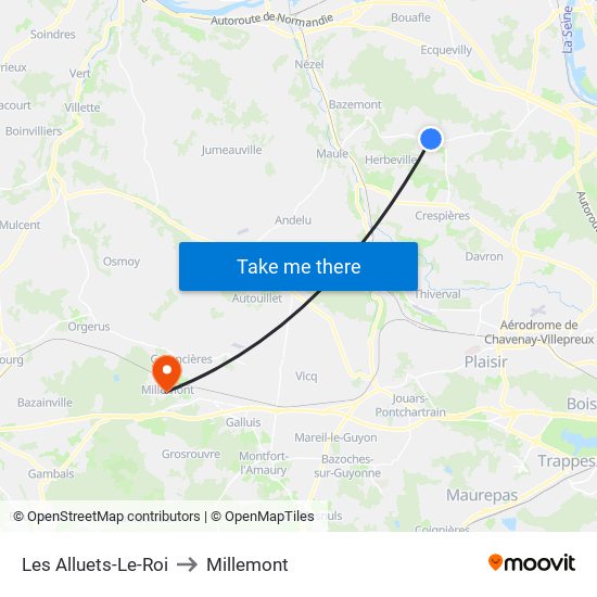 Les Alluets-Le-Roi to Millemont map
