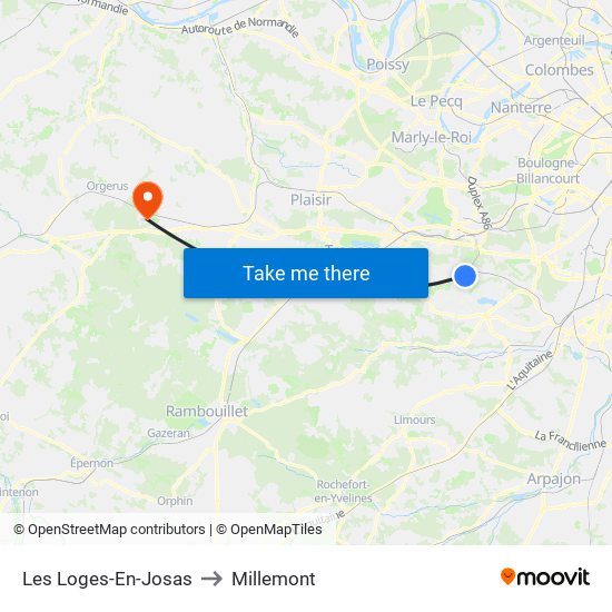 Les Loges-En-Josas to Millemont map