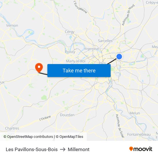 Les Pavillons-Sous-Bois to Millemont map