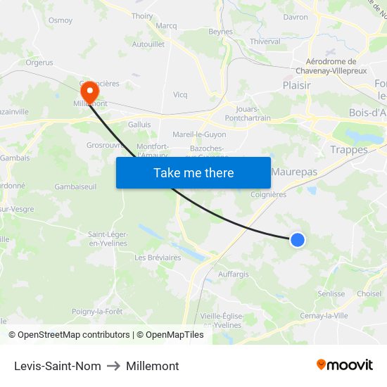 Levis-Saint-Nom to Millemont map