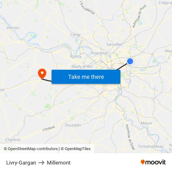 Livry-Gargan to Millemont map