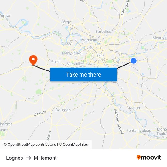Lognes to Millemont map