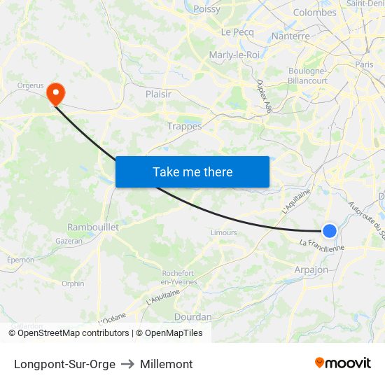 Longpont-Sur-Orge to Millemont map
