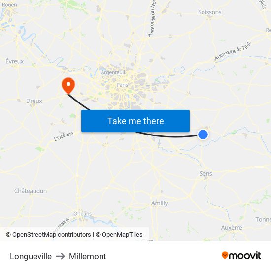 Longueville to Millemont map