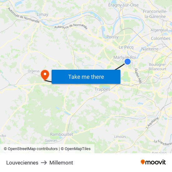 Louveciennes to Millemont map