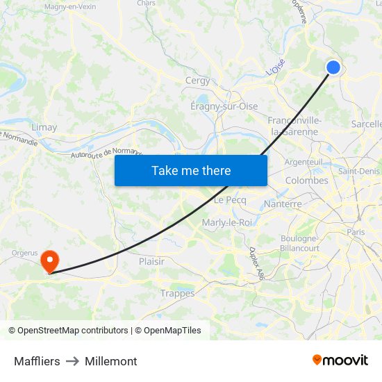 Maffliers to Millemont map
