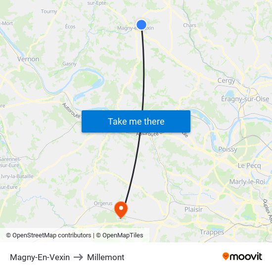 Magny-En-Vexin to Millemont map