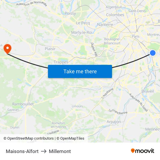Maisons-Alfort to Millemont map