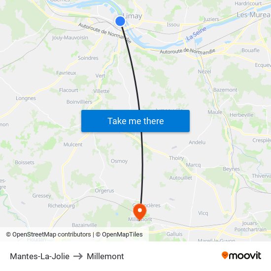 Mantes-La-Jolie to Millemont map