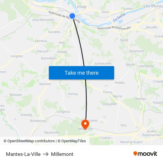 Mantes-La-Ville to Millemont map