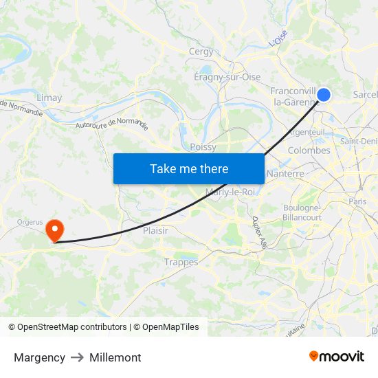 Margency to Millemont map