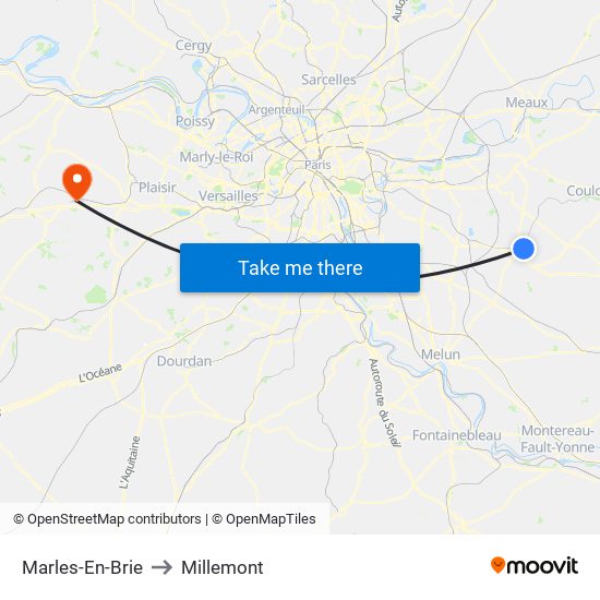 Marles-En-Brie to Millemont map