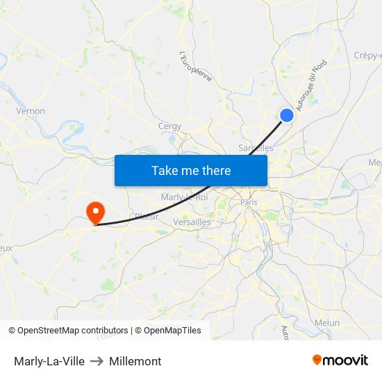 Marly-La-Ville to Millemont map