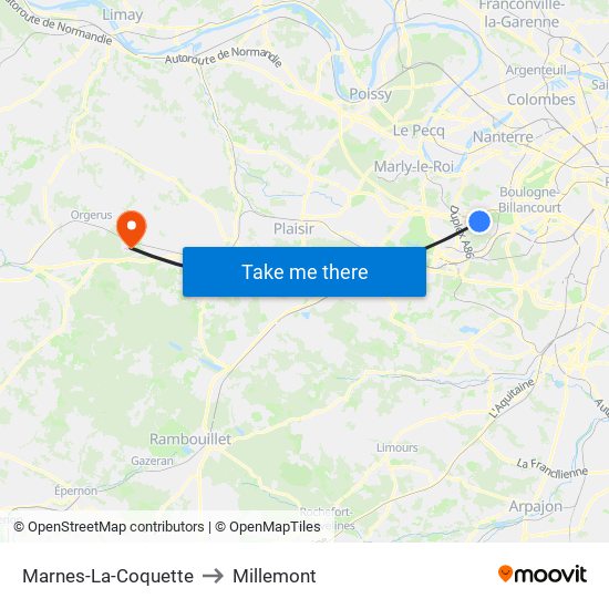 Marnes-La-Coquette to Millemont map