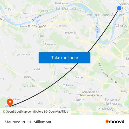 Maurecourt to Millemont map