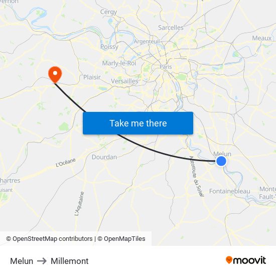 Melun to Millemont map