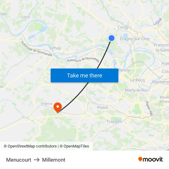 Menucourt to Millemont map