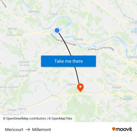 Mericourt to Millemont map