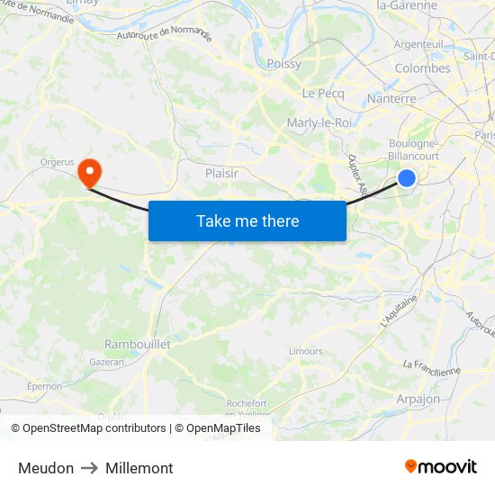 Meudon to Millemont map