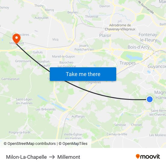 Milon-La-Chapelle to Millemont map