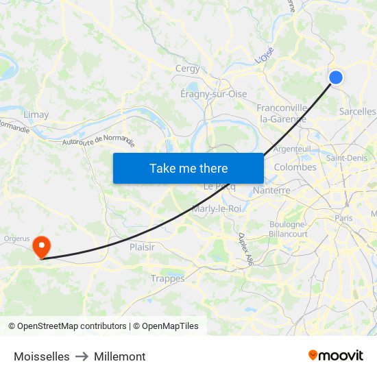 Moisselles to Millemont map