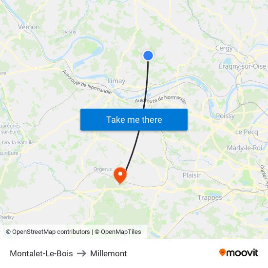 Montalet-Le-Bois to Millemont map