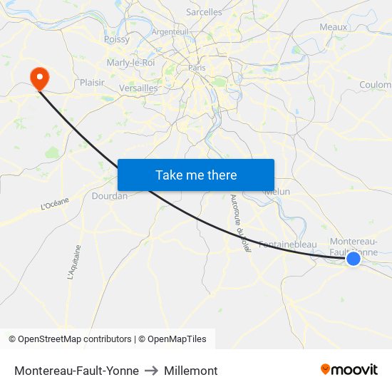 Montereau-Fault-Yonne to Millemont map