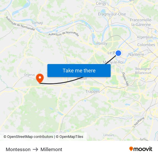 Montesson to Millemont map
